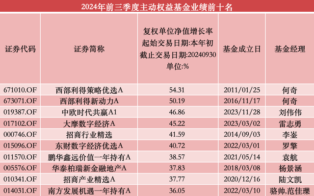 前三季度两只“冠亚基”收益超50%，超八成百亿级主动权益基金“回血”  第1张